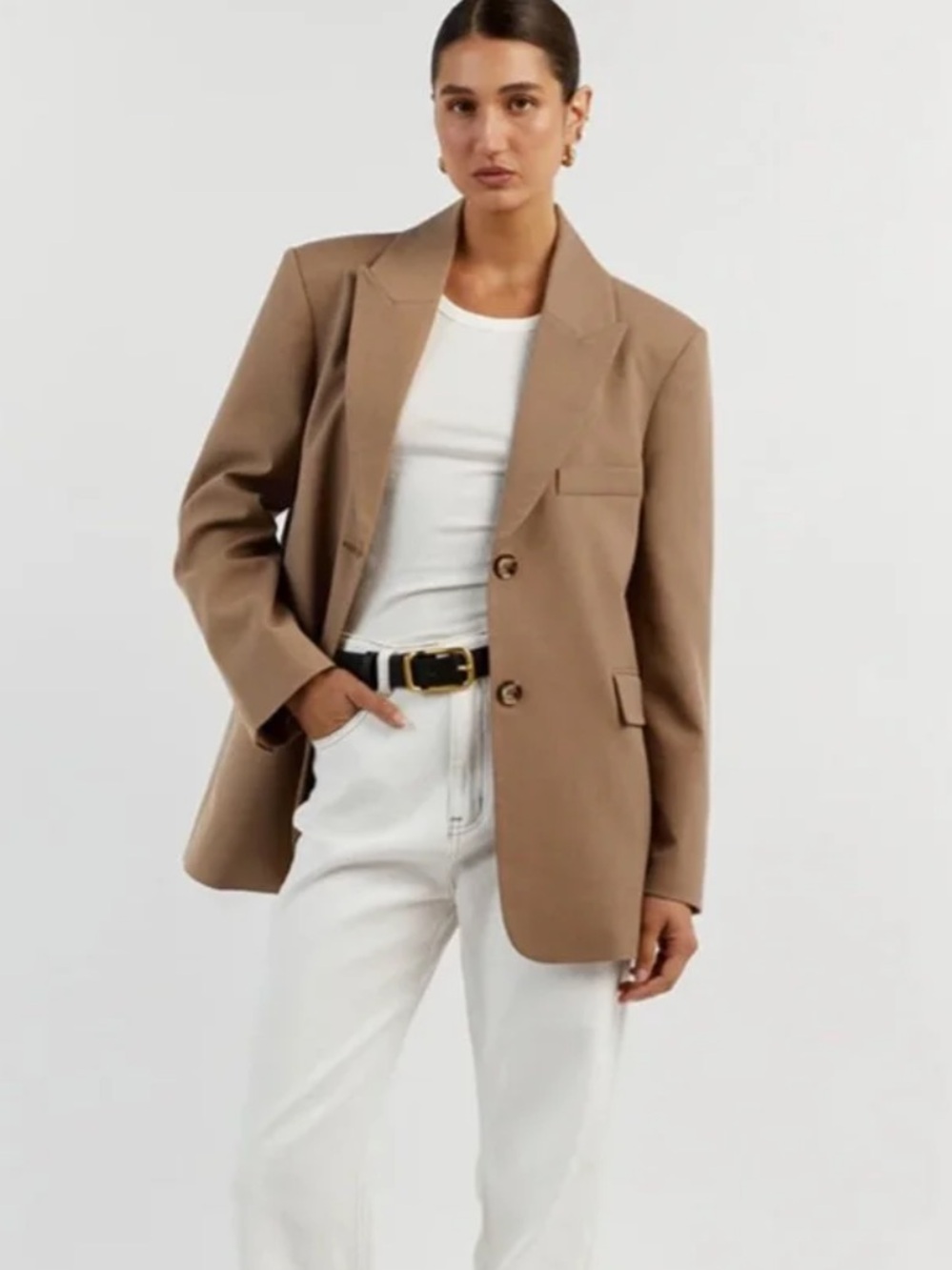 Harley latte boyfriend blazer Tan Women's Blazer Jacket